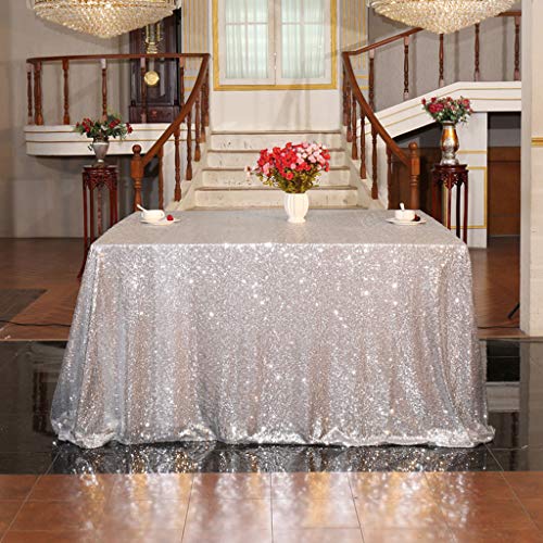 Eternal Beauty Sequin Tischdecken für Hochzeit Bankett Halloween Party Chrismas Silvester., Textil, silber, 127*203.22 cm von Eternal Beauty