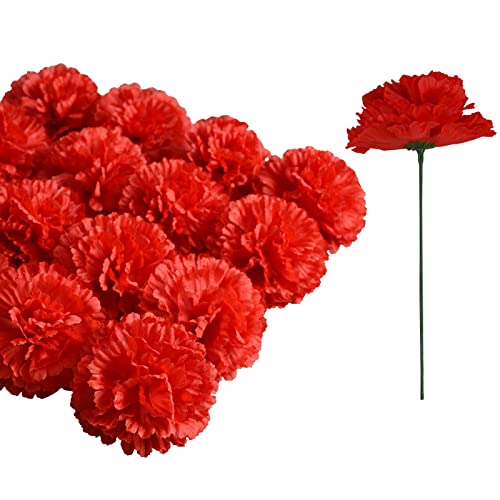Eternal Blossom Seide Nelke Blume, 50 rote künstliche Blumen, verwendet für Hochzeit Dekoration DIY Handgemachte Blumen, Nelke Blume Durchmesser 8,9 cm und 6 Zoll Stiel von Eternal Blossom
