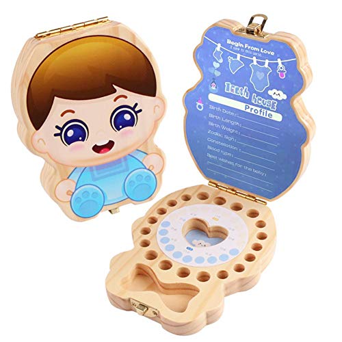 Eternitry Baby Zähne Kinder Box Holz Aufbewahrungsboxen Niedlichen Cartoon Jungen und Mädchen Gedächtnis Erinnerungsschachteln Englische Version Zahn Sammlung Organizer von Eternitry