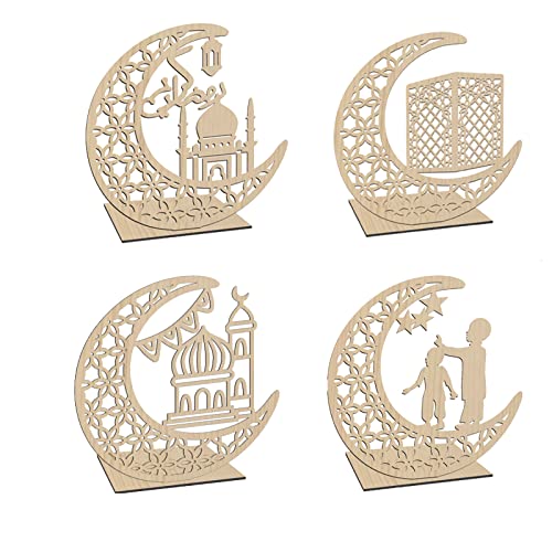 4 STK Holz Ramadan Dekoration, Eid Mubarak Dekoration, Ramadan Holz Tisch Dekoration, für DIY Eid Home Schlafzimmers Hochzeit Party Tisch Dekorationen (4Stilen) von Eterspr