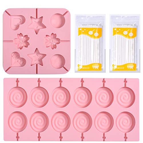 Eterspr 2 Stück Lollipop Schokolade Silikonform, mit 40 Lollypop Sticks, Wiederverwendbare Silikon Formen, für Herstellung von Pralinen, Keksen, Lutschern(Pink) von Eterspr