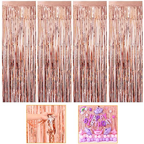 Eterspr 4 Stücke Lametta Vorhänge, Schimmernder Vorhang, 1 x 2m Hintergrund Fringe, für Hochzeit, Geburtstag, Halloween-Party, Weihnachtsfeier, Wanddekoration, Roségold von Eterspr