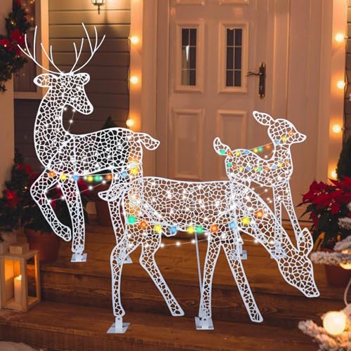3Pack Rentiere Weihnachten Deko Aussen, Rentier Beleuchtet Aussen, licht-Weihnachtshirsche Im Freien Mit Lichtern, Wasserabweisende, Im Freien Stehende Elchverzierung Für Hof, Rasengarten von Eteslot