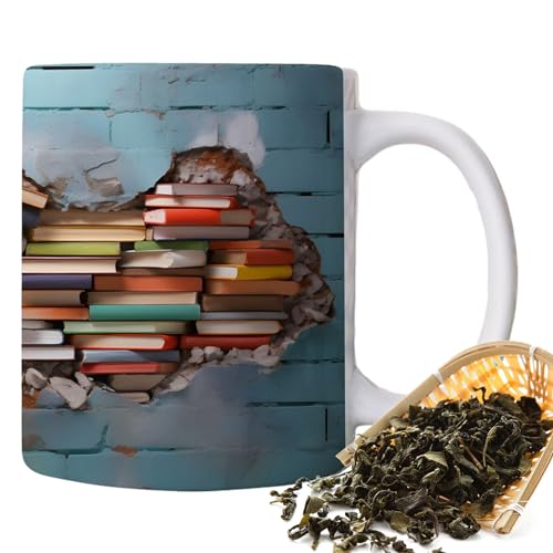 3d Tasse - 3d Bücherregal Becher - 3d Bücherregal Tasse - Bücherwurm Geschenk - Ausgefallene Tassen - Bücherregal Bibliothek Tasse - Keramik Buchliebhaber-Kaffeetasse Mit 3D-Effekt von Eteslot