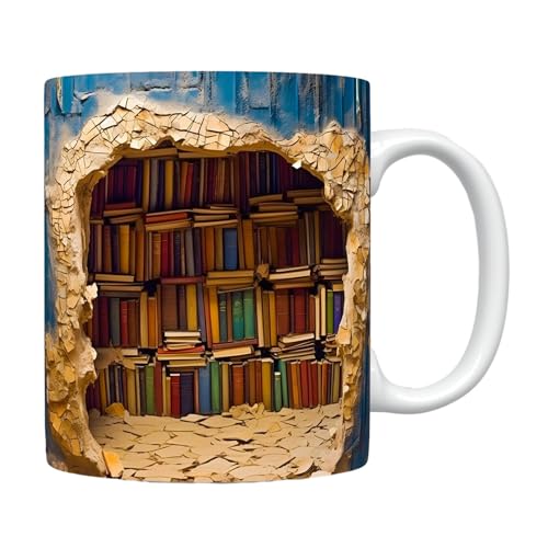 3d Tasse - 3d Bücherregal Becher - 3d Bücherregal Tasse - Bücherwurm Geschenk - Ausgefallene Tassen - Bücherregal Bibliothek Tasse - Keramik Buchliebhaber-Kaffeetasse Mit 3D-Effekt von Eteslot
