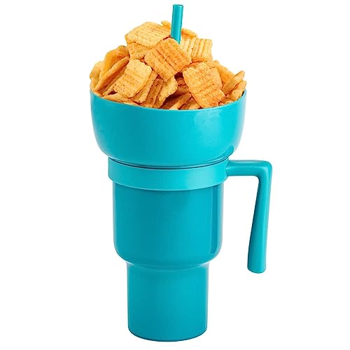 Eteslot 2 In 1 Snack & Drink Becher, Cup Bowl Combo, Becher Mit Strohhalm Und Schüssel, Stadium Tumbler with Snack Bowl, Portable Leakproof Drink Cup Snack Bowl for Cinema, Home, Travel, Gifts von Eteslot