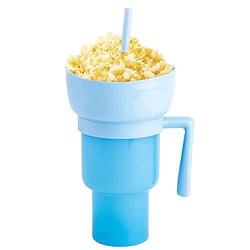 Eteslot 2 In 1 Snack & Drink Becher, Cup Bowl Combo, Becher Mit Strohhalm Und Schüssel, Stadium Tumbler with Snack Bowl, Portable Leakproof Drink Cup Snack Bowl for Cinema, Home, Travel, Gifts von Eteslot