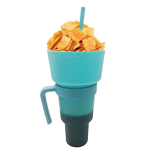 Eteslot 2 In 1 Snack & Drink Becher, Cup Bowl Combo, Becher Mit Strohhalm Und Schüssel, Stadium Tumbler with Snack Bowl, Portable Leakproof Drink Cup Snack Bowl for Cinema, Home, Travel, Gifts von Eteslot