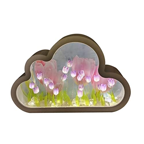 Eteslot Cloud Tulip Lamp, Handmade DIY Cloud Tulip Mirror Night Light, Creative Living Room Bedside Desktop Lamp Ornaments, Gifts for Girls Women von Eteslot