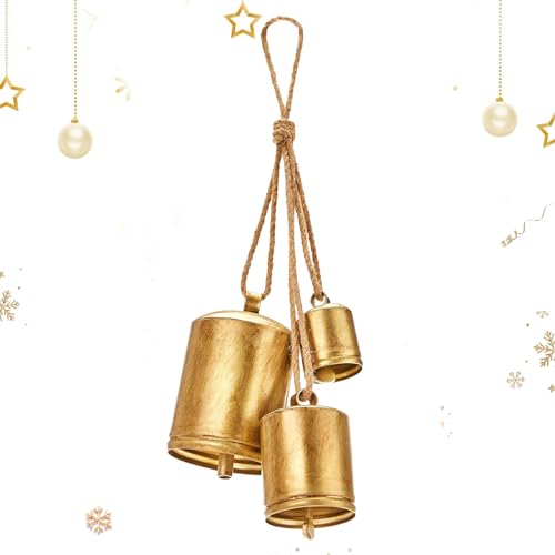 Glocken Weihnachten - deko Glocke Shabby - Gold Rustic Christmas Cow Bells Ornament - weihnachtsbaumglocken - 3 riesigen handgefertigten Kuhglocken Vintage Weihnachtsdekoration von Eteslot
