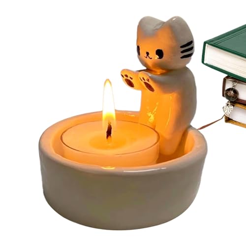 Kitten Candle Holder,Warming Paws Cat Gypsum Candle Holder,Katzen-Kerzenhalter,Cartoon-Kätzchen-Kerzenhalter,Kätzchen wärmt Seine Pfoten, Katzenliebhaber von Eteslot
