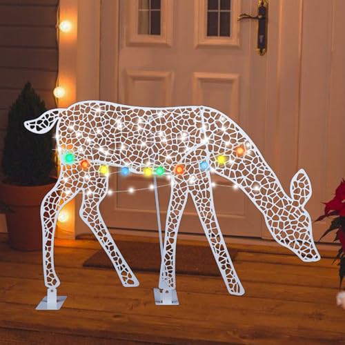Rentiere Weihnachten Deko Aussen, Rentier Beleuchtet Aussen, licht-Weihnachtshirsche Im Freien Mit Lichtern, Wasserabweisende, Im Freien Stehende Elchverzierung Für Hof, Rasengarten von Eteslot