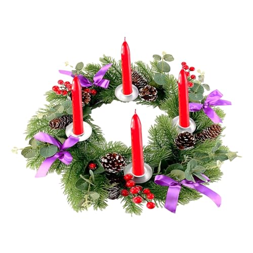 adventskranz künstlich - weihnachtskranz Tisch - kerzenkranz Weihnachten - adventskranz für teelichter, Festliche künstliche Kerzenringe, Kränze, exquisiter Ringkerzenhalter für den Kamin von Eteslot