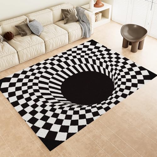 3D-Wirbel-Illusion Teppich Wohnzimmer Personalisierte abstrakte geometrische Kleiner rutschfest Fussmatte Innen Kurzflor Eingangsteppich Maschinenwaschbar Weich Fußmatte für Flur, Küche 90×150 cm von Eteyteay