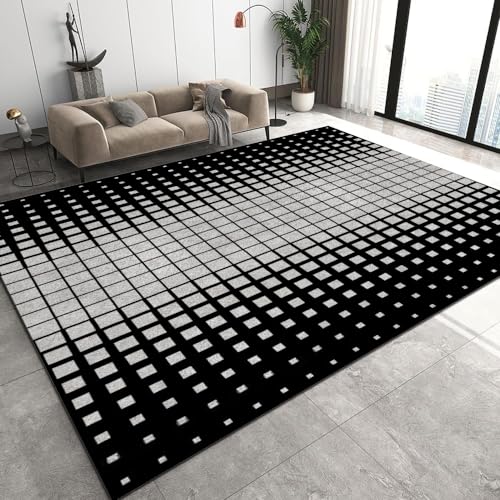 Geometrisches Quadrat Mit Farbverlauf Teppich Abstrakte Illusion Schwarz Weiß Rutschfester Bodendekor-Teppich weicher Kurzflor-Akzentteppich für Innenräume Wohnzimmer Schlafzimmer Spielzimmer150x240cm von Eteyteay