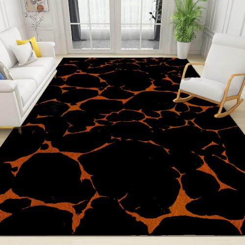 Unregelmäßige Schwarze Geometrie Teppich Abstrakte Schwarz-Orange Kunst Waschbarer Wohnzimmer-Schlafzimmer-Teppich weich rutschfest Kurzflor-Teppich für Bauernhaus Zuhause Boden Flur 120x150cm von Eteyteay