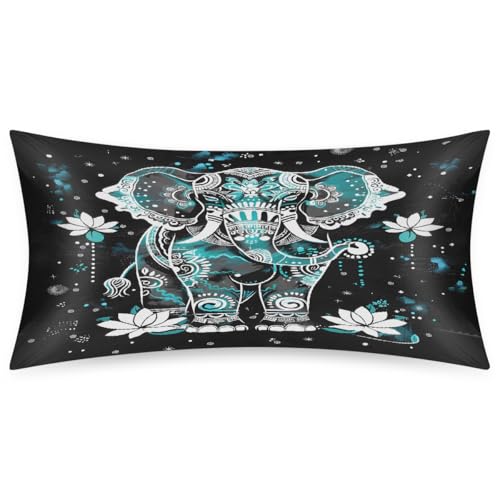 Boho-Lotus-Tier-Elefanten-Satin-Kissenbezug für Haar und Haut, weicher, seidiger Kissenbezug mit Hotelverschluss, glatter Satin-Kissenbezug für besseren Schlaf, 50 x 101 cm, King-Size von Ethebre