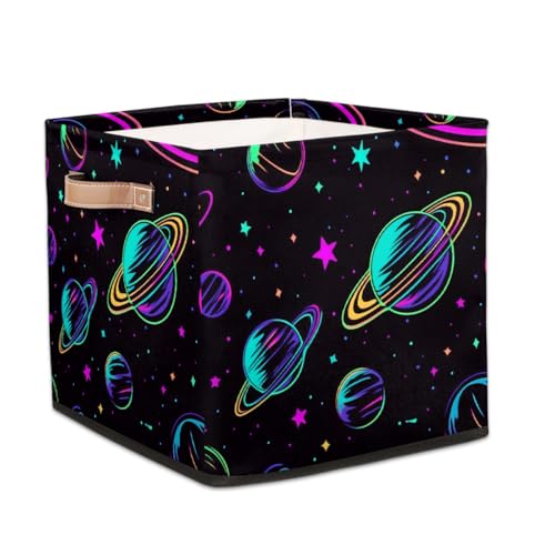 Ethebre Neon Planets Stars Universe Storage Cube Bins, Foldable Fabric Storage Bin with Handles, Collapsible Cube Storage Organizer for Clothes Toy Laundry Nursery Home Organization 33 CM von Ethebre
