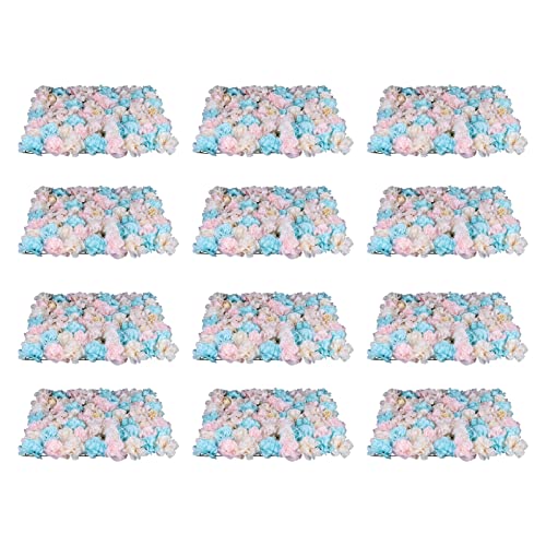 Ethedeal 12 Stück Blumenwandpaneel Blau+Rosa, 3D-Blumen-Wandpaneel, für Zuhause, Party, Hochzeit, Hintergrund, Fotohintergrund, Blumenwand,60 * 40cm/24 * 16in von Ethedeal