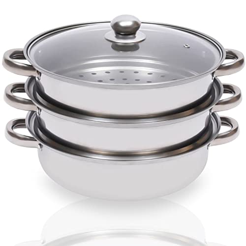 Ethedeal 3 lagiger Dampfgarer Edelstahl Steam Pot, Multifunktionales Dampfgarer Set mit Glasdeckel, Gedünstete Kartoffeln, Fleisch, Gemüse Innendurchmesser 26,5 cm von Ethedeal