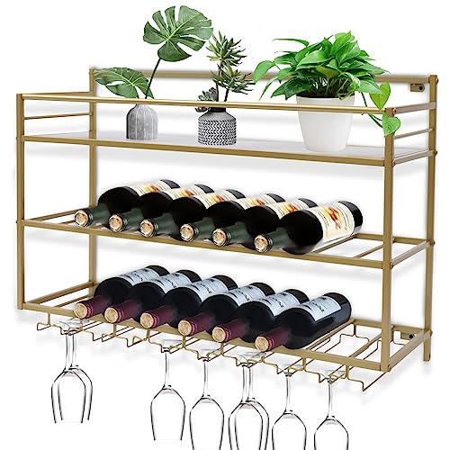 Ethedeal Weinregal zur Wandmontage,Weinregal aus für Der Flur Wand, Wandregal Metall Weinregal Wand für Küche, Zuhause Küche, Esszimmer, Bar, Home Wohn- und Küchendekor 80x55x25cm (Golden) von Ethedeal