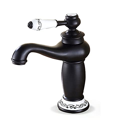 Retro Waschtischarmatur Bad Wasserhahn, Einhebelmischer Armatur mit 2 Anschluss Schläuche, für Badezimmer Küchen Haus Dekoration, Chrome Messing Schwarz von Ethedeal