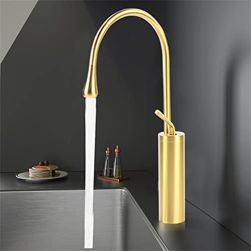 Wasserhahn Bad Waschbecken Golden, kitchen faucet Gold, Waschtischarmatur Messing, Hoch, modernes Design, Einhandmischer-Wasserhahn fürs Bad von Ethedeal