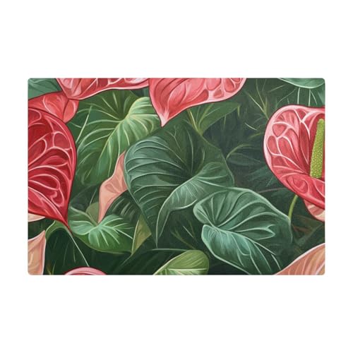 Anthurium Red Green Art Dekorative Kaffeematte für Arbeitsplatte, Leder, saugfähig, Kaffeemaschine, Pad für Theke für Arbeitsplatte von EtherSpher