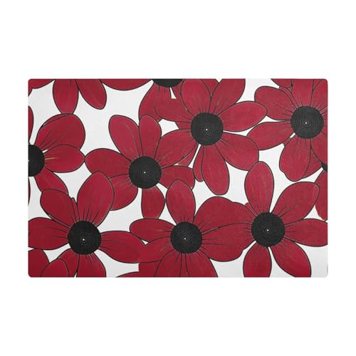 Black-eyed Susan Simple Line Art Valentinesnes rote dekorative Kaffeematte aus Leder, wasserabsorbierend, Kaffeebar-Matten für Arbeitsplatte für Theke von EtherSpher