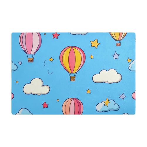 Blaue Heißluftballon-Kaffeematten für Arbeitsplatte, Leder, saugfähiges Platzset unter der Kaffeemaschine für die Küche von EtherSpher