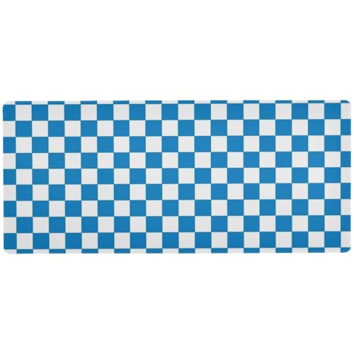 Blaues und gelbes Schachbrett-Mauspad für den Schreibtisch, langes Schreibtisch-Mauspad, 80 x 30 cm von EtherSpher