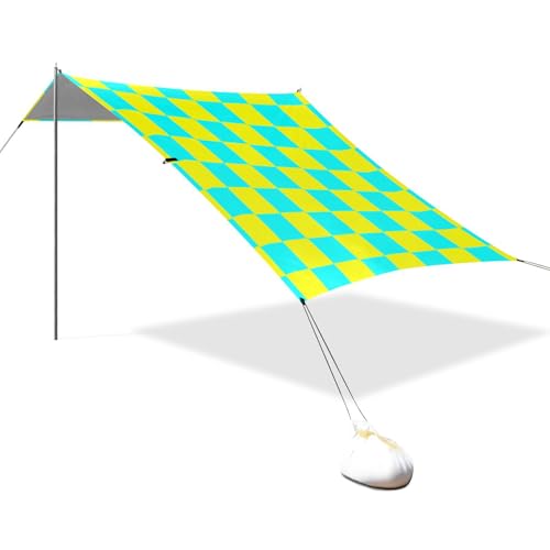 Buffalo Plaid Karo Gelb Cyan Design UPF50 Strandüberdachung Wasserabweisend Großer Sonnenschutz mit Tragetasche für Camping, Picknicks, Hinterhof-Reposeras para Playa von EtherSpher