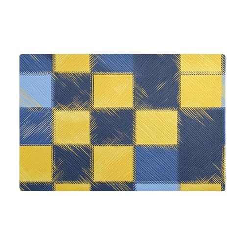 Dekorative Kaffeematte aus Leder, saugfähig, für Theke und Arbeitsplatte, Gelb / Blau kariert von EtherSpher