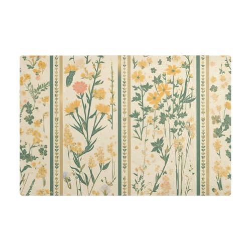 Dekorative wasserabsorbierende Kaffeematte aus Leder, gelbe Blume, grüne Streifen, Landhausstil, saugfähige Matten für Kaffeemaschine für Arbeitsplatte von EtherSpher