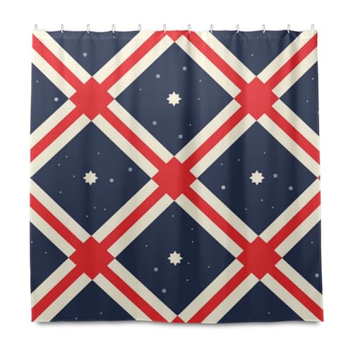 Duschvorhang, Motiv: Merry Christmas, geometrisches Muster, blau, rot, weiß, dekorativ, wasserabweisend, modern, mit Haken, Polyester, maschinenwaschbar, Stoff-Duschvorhang für Badezimmer-Sets von EtherSpher