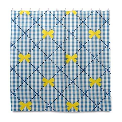 Duschvorhang mit Schleife, kariert, dekorativ, wasserabweisend, mit Haken, Polyester, lang, waschbar, lang, für luxuriöse Badezimmer-Dekoration, 183 x 183 cm, Gelb und Blau von EtherSpher