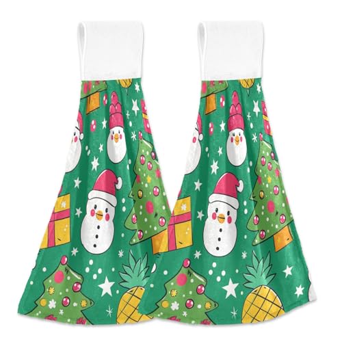 EtherSpher 2er Set mit Weihnachtsbaum-Ananas-Cartoon-Motiv, niedlicher weißer Pinguin, dekorative Handtücher mit Aufhängeschlaufe, Handtuch Waschlappen mit Aufhängeschlaufe von EtherSpher