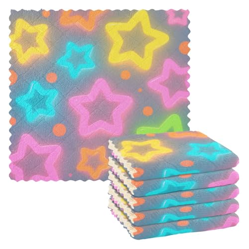 EtherSpher Bunte fluoreszierende ausgehöhlte Sterne Bauernhofküche Frottee Handtücher Mikrofaser Küche Arbeitsplatte Classic articulos para decorar la cocina 27,9 x 27,9 cm Set mit 6 Stück von EtherSpher
