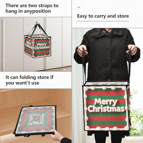 EtherSpher Dekorative Körbe mit Strickmuster "Merry Christmas", faltbar, für Schuhzubehör, 33 x 33 x 33 cm von EtherSpher