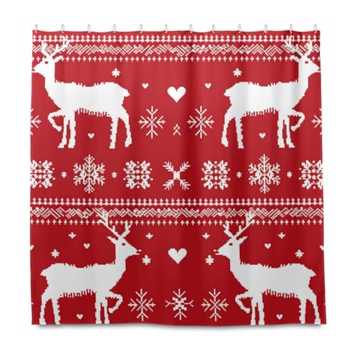 EtherSpher Duschvorhang, skandinavischer Frohe Weihnachten, Hirsch, Schneeflocke, dekorativ, wasserdicht, mit Haken, Polyestergewebe, maschinenwaschbar, Standard-Duschvorhang für modernes Badezimmer von EtherSpher