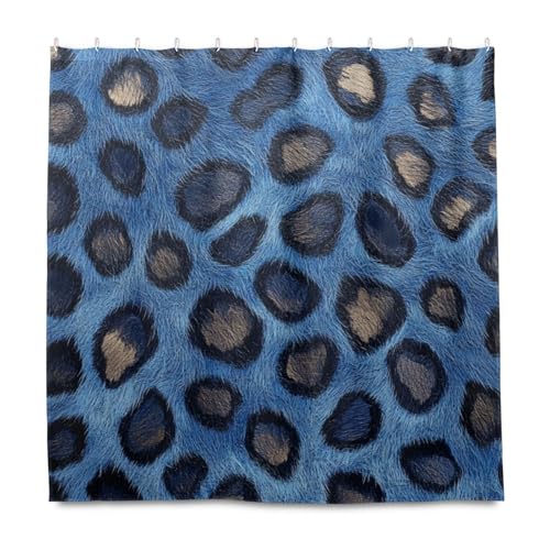 EtherSpher Duschvorhang-Set mit Leopardenmuster, wasserdicht, mit Haken, Polyester, waschbar, für Bauernhaus, Bad, Cortina de tela para ba?o, 183 x 183 cm, Blau von EtherSpher
