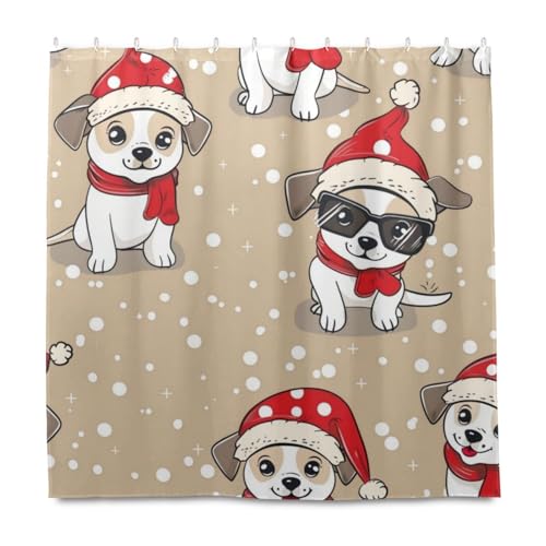 EtherSpher Duschvorhang-Set mit niedlichem Cartoon-Motiv, Motiv: weiße Hunde, dekorativ, wasserdicht, mit Haken, Polyester, maschinenwaschbar, für Bad, Cortina para ba?o, 183 x 183 cm von EtherSpher