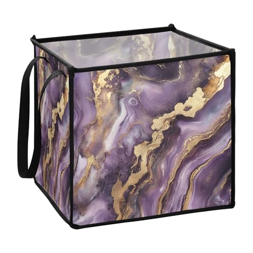 EtherSpher Faltbare Stoff-Aufbewahrungswürfel mit Marmorstruktur, lila und goldfarben, 33 x 33 x 33 cm EtherSpher Faltbare Stoff-Aufbewahrungswürfel mit Marmorstruktur, lila und goldfarben, 33 x 33 x 33 cm von EtherSpher