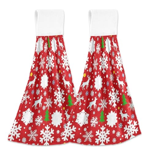 EtherSpher Frohe Weihnachten Schneeflocke Hirsch rote dekorative Handtücher mit Hakenschlaufe von Kopf bis Fuß Waschlappen weiße Geschirrtücher zum Geschirrspülen 2 Stück EtherSpher Frohe Weihnachten Schneeflocke Hirsch rote dekorative Handtücher mit Hakenschlaufe von Kopf bis Fuß Waschlappen weiße Geschirrtücher zum Geschirrspülen 2 Stück von EtherSpher