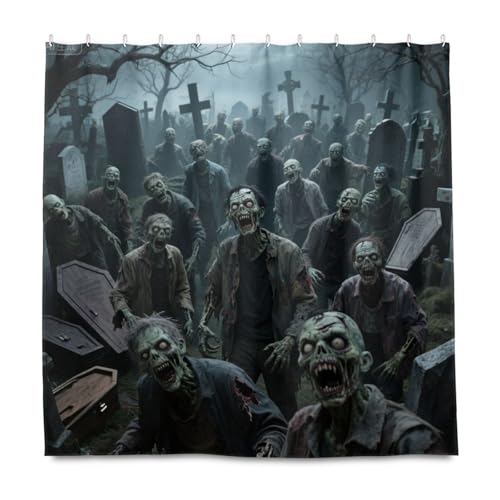 EtherSpher Halloween-Zombies-Duschvorhang, dekorativ, wasserabweisend, modern, mit Haken, Polyester, maschinenwaschbar, für langes Badezimmer, Argollas para cortinas de ba?o von EtherSpher