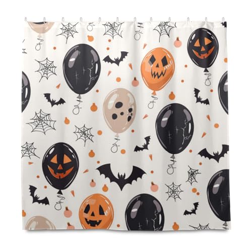 EtherSpher Happy Halloween Duschvorhang, lustiger Luftballon, dekorativ, wasserabweisend, lang, mit Haken, Polyester, waschbares Stoffmaterial, Duschvorhangeinlagen für Badewanne, Cortinas para ba?o von EtherSpher