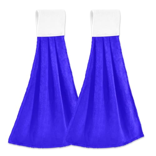EtherSpher Marineblaue dekorative Hängeschlaufe Handtuch Kinder Waschlappen weiße Geschirrtücher zum Geschirrspülen Set von 2 von EtherSpher