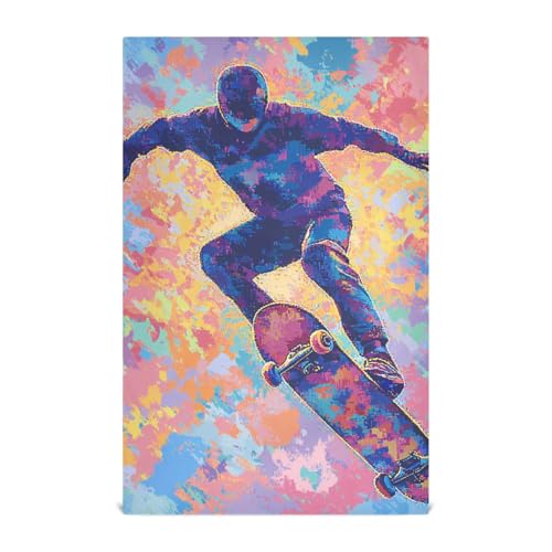 EtherSpher Neon Cyberskateboarders dekorative Handtücher Küche Küchentücher und Geschirrtücher Sets Mikrofaser Geschirrkleidung zum Geschirrspülen Camping Dekor Reinigung articulos para decorar la von EtherSpher