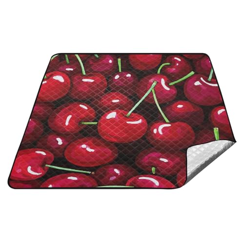 EtherSpher Nette Cartoon Obst Kirsche Rot Wasserdichte Picknick Decken für Draußen Große Gras Faltbare Matte für Erwachsene Konzertdecke Manta para la Playa von EtherSpher