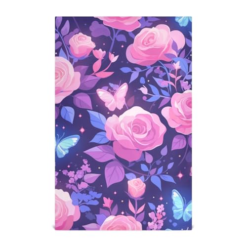 EtherSpher Purple Peach Elegant Blooms Dekorative lustige Küchentücher Küchentücher Frottee Baumwolle Frottee Geschirrtuch Kaffee wiederverwendbar Tisch Toallas Para Salon de Belleza 71,1 x 45,7 cm von EtherSpher